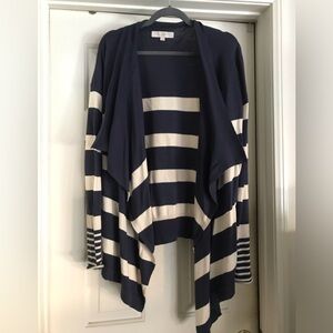 Cute Navy and cream striped draped front cardigan from LOFT , size L